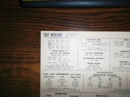 1962 Mercury Monterey 352 Ci V8 Sun Electric Tune Up Chart