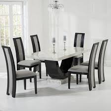 Allie Marble Dining Set In Cream And Black With 6 Grey Chairs Black Dining Room Dining Room Table Marble Dining Room Table Set