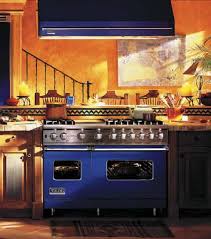 blue kitchen appliances, viking