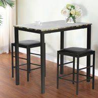 Mainstays 3 Piece Metal Pub Set With Wooden Top Dark Mahogany Walmart Com Dining Room Table Set Wood Dining Room Dining Table In Kitchen