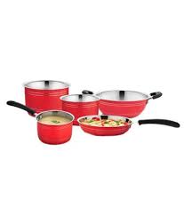 Cookaid Red Stainless Steel Cookware Set 5 Pieces Kitchenware Dinnerware Cookware Serve Stainless Steel Cookware Cookware Set Cookware Set Stainless Steel