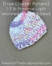 Made with bulky weight yarn on circular needles and dpns. Preemie Newborn Light Worsted Weight Ribbed Hat Crochet Pattern Cream Of The Crop Crochet