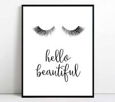 Eyelashes Print Eyelash Printable Art Hello Beautiful Wall Art Fashion Poster Quote Print Bedroom Bathroom Powder Make Up Room Decor Minimal Eyelash Print Eyelash Printable Free Printable Wall Art