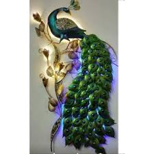 East urban home peacock head n peacock feathers porcelain decorative plate x111638892. Led Iron Peacock Wall Hanging For Home Decor Rs 4399 Unit Prem Art And Craft Id 21972990833