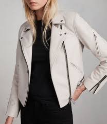 All Saints Womens Prescott Leather Biker Jacket Aries White Image 2 Leather Jackets Women All Saints Leather Jacket Biker Jacket