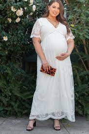 From blue, pink, white, and black options, you'll love our collection of unique and shop our collection of unique and stylish baby shower dresses to find the absolute perfect look. Plus Size White Maternity Maxi Dress For Baby Shower