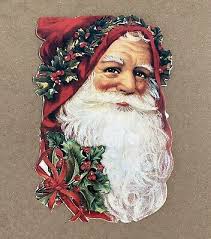 Vintage Old World Santa Head Christmas Card Thomas Cathey Die Cut 1993