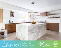 Hot Item E1 Mdf Carcass Wood Veneer Cabinets Door Kitchen Units With White Marble Island In 2020 Modern Marble Kitchen Freestanding Kitchen Contemporary Kitchen