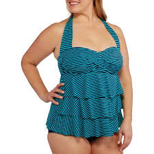 suddenly slim womens plus size retro ruffled slimming one piece swimsuit