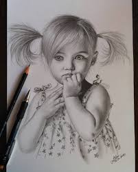 Little Girl Draw Sketch Girl Littlegirl Baby Child Babyportrait Black White Pencil Artwork Girl Drawing Sketches Portrait Drawing Baby Girl Drawing