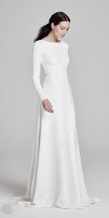 Simple Elegant Satin Floor Length Wedding Dress Round Neck Long Sleeves Bridal Dress Long Sleeve Bridal Dresses Floor Length Wedding Dress Wedding Dress Long Sleeve