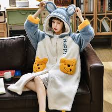 A flowing skirt with a godet style train pairs with cascading circle sleeves to create the perfect mix of lavish comfort. 2019 New Women Winter Robe Cute Kawaii Cartoon Bears Ducks Warm Bathrobe Female Night Sleepwear Home Negligee Dressing Gown Buy At The Price Of 30 35 In Aliexpress Com Imall Com