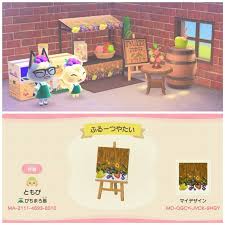 Acnh Custom Design Codes On Instagram Fruit Stall And Sign By Tomopi108 On Twitter Animal Crossing Game Fruit Stall Animal Crossing