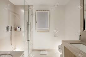 Glass blocks adding unique accent to interior design. Interior White Modern Bathroom Glass Box Shower Stock Photo Picture And Royalty Free Image Image 64614138