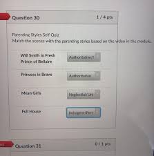 Find out everything you need to know about parenting. Solved Question 30 1 4 Pts Parenting Styles Self Quiz Match Chegg Com