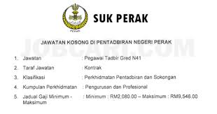 Pelbagai kerja kosong swasta, part time, freelance, full time & internship 2020/2021 terkini. Jawatan Kosong Di Suk Negeri Perak Terbuka Gaji Rm2 080 00 Rm9 546 00 Jobcari Com Jawatan Kosong Terkini