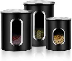 We have 12 images about black canister sets for kitchen including images, pictures, photos, wallpapers, and more. Amazon Com Canisters Set 3 Piece Window Kitchen Canister With Fingerprint Resistance Lids Black Kitchen Dining