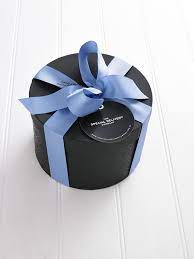 Gift Wrapping The Special Delivery Company Hat Box With French Blue Ribbon Available From Www Thespec Soy Candles Packaging Black Box Packaging Ribbon Design