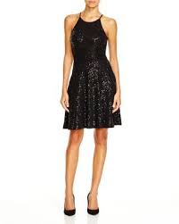 Aqua Sequin Halter Fit Flare Dress Bloomingdale S Fit And Flare Cocktail Dress Fit Flare Dress Black Halter Cocktail Dress