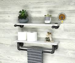 Whitewash 5 5 Deep Towel Bar With Shelf And Extra Floating Shelf Industrial Modern Rustic Towel Holder White Bathro Rustic Towels Floating Shelves Towel Bar
