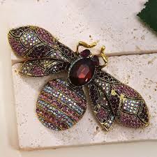 Swarovski Crystal Honey Bee Brooches For Women - 3 Colors 6Pcs Nsect Themes  Wth Gold Cowboy Brooch