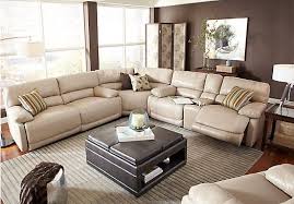 Cindy Crawford Auburn Hills Taupe 7pc Reclining Living Room Leather Sectional Living Room Living Room Leather Living Room Sets