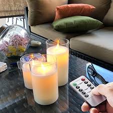 The remote control that comes in the package lets you control the candles from a distance of up to 20 feet away. 5plots Flickering Flameless Candles Battery Operated Glass Led Pillar Candles With Remote Control And Timer Wax Set Of 3 Pure White Storepaperoomates Shop Cheapest Online Global Marketplace