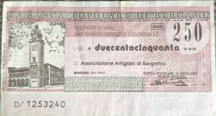 Altre pagine di attivitã commerciali locali. 250 Lire Banca Popolare Di Bergamo Italy Numista