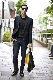 Shop This Look For 139 Http Lookastic Com Men Looks Navy Jeans And Black Blazer And Black Black Blazer Men Black Blazer Outfit Black Leather Oxford Shoes