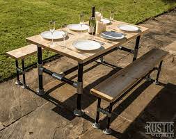 Outdoor Dining Table And Bench Set Rustic Dining Table Etsy Outdoor Dining Table Table And Bench Set Industrial Dining Table
