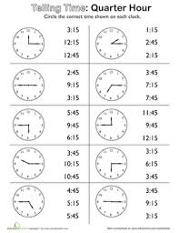 Second Grade Math Worksheets Telling Time On The Quarter Hour Match It 2nd Grade Math Worksheets Time Worksheets Second Grade Math