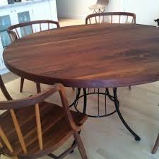 Round Walnut Table With Metal Base Round Dining Room Table Table Round Dining Room