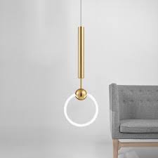 Brass Finish Ring Led Pendant Lights Post Modern Metal Single Light Hanging Fixture For Bedroom Restaurant Susuohome Com