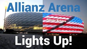 Fans arrive at allianz arena lit up in the colours of the german flag before the international friendly match between germany and italy at allianz. Allianz Arena Lights Up In American Colours Youtube