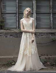 Ruolai Asa Bridal Womens Vintage Cap Sleeve Lace Wedding Dress A Line Evening Gown Blush Wedding Dress Lace Lace Wedding Dress Vintage Boho Wedding Dress Lace