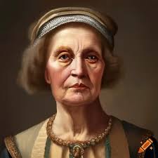 Old medieval portrait of German woman, Mrs. Maria Fuller, with long dark  brown hairstyle