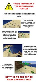 Increase the random tick speed. This Is Important If You Are Hatching Turtles Felix Here S What You Need To Know About Baby Turtles First You Should Separate Every Egg With A Silk Pickaxe So There S A Better