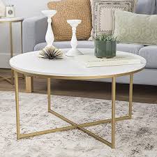Amazon Com We Furniture 36 Coffee Table With X Base Faux Marble Gold Gateway Faux Marble Coffee Table Marble Round Coffee Table Marble Coffee Table
