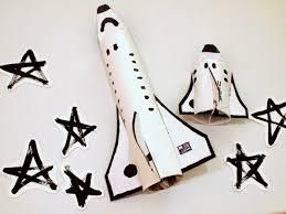 A good activity for young kids. Cardboard Space Shuttle Craft Template Included Space Crafts Rocket Ship Craft Paper Roll Crafts