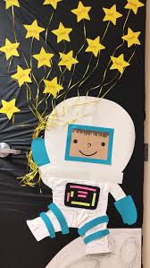 This space themed baby rooms is a great idea that's perfect for your kids. Blast Off To Space Door Decoration Space Classroom Teacher Astronaut Preschool Classroom Decor Space Classroom Space Theme Preschool