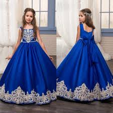 2018 Hot Royal Blue Flower Girl Princess Dresses With Appliques Gown Lace Custom Girls Pageant Dresses Ball Dresses Gowns For Girls