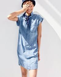 Women S New Arrivals Dresses Shoes More Denim Dress Outfit Summer Short Sleeve Denim Dress Chambray Dress Outfit