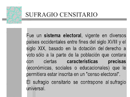 Sufragio censitario en españa sufragio censitario en el derecho constitucional español en el diccionario jurídico espasa (2001), sufragio censitario es descrito de la siguiente forma: Sufragio Censitario