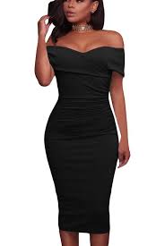 Get Your Bardot On In This Figure Flattering Dress Featuring A Foldover Wrap Style Off The Shoulder Style Sponge Midi Dress Formal Cheap Midi Dress Dresses