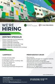 Semua pasien mendapatkan layanan prima khas rumah sakit dengan akreditasi paripurna bintang lima. Lowongan Kerja Dokter Spesialis Rs Prima Husada Pasuruan Loker Kesehatan