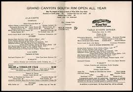 El tovar lodge dining room, grand canyon national park: El Tovar Dinner Menu Grand Canyon South Rim Harvey House American Southwest