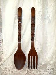Huge Carved Wooden Fork Spoon Tiki Totem Carved Design Vintage Philippines Wood Decorative Collect Country Wall Decor World Map Wall Decor Simple Wall Decor