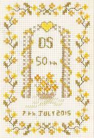 This site has a beautiful little cross stitch wedding sampler called wedding bells. Golden Wedding Anniversary Cross Stitch Kits And Charts