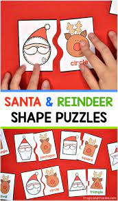 Their quality pieces, designs, challenging shapes are fun, but keep your eye on color! Santa Reindeer Shape Puzzles Frogs And Fairies Christmas Kindergarten Christmas Learning Christmas School