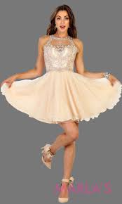 Short High Neck Puffy Dress With Lace Top Puffy Dresses Quincenera Dresses Gold Dress Short